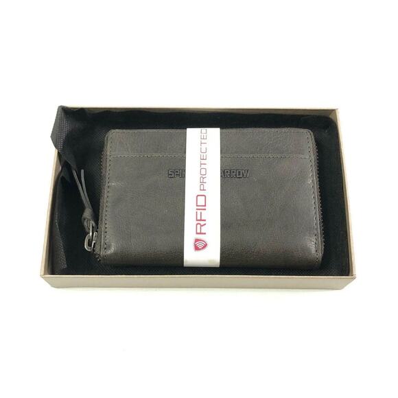 Spikes & Sparrow Gray Leather Avery Accordion Zip Wallet RFID Protected New - Picture 2 of 11